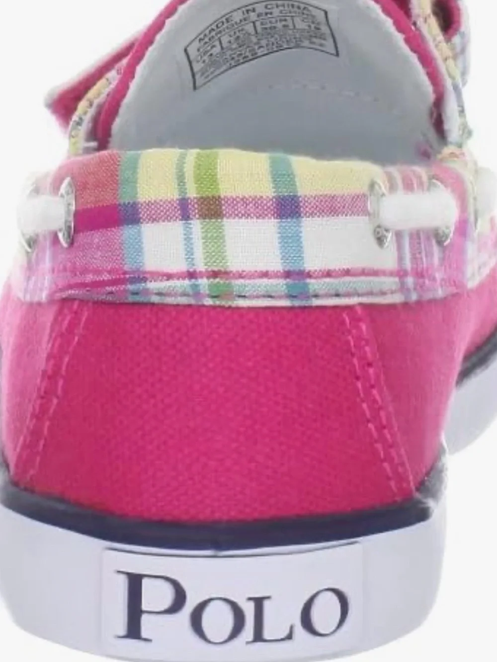 Little Kids Polo Ralph Lauren Pink Canvas Boat Shoe with Plaid Strap